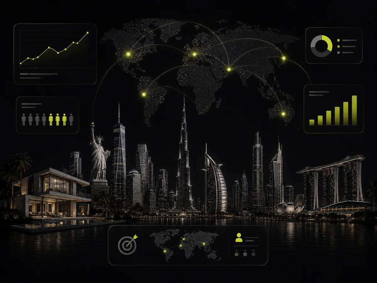 International real estate marketing visualization with global data connections