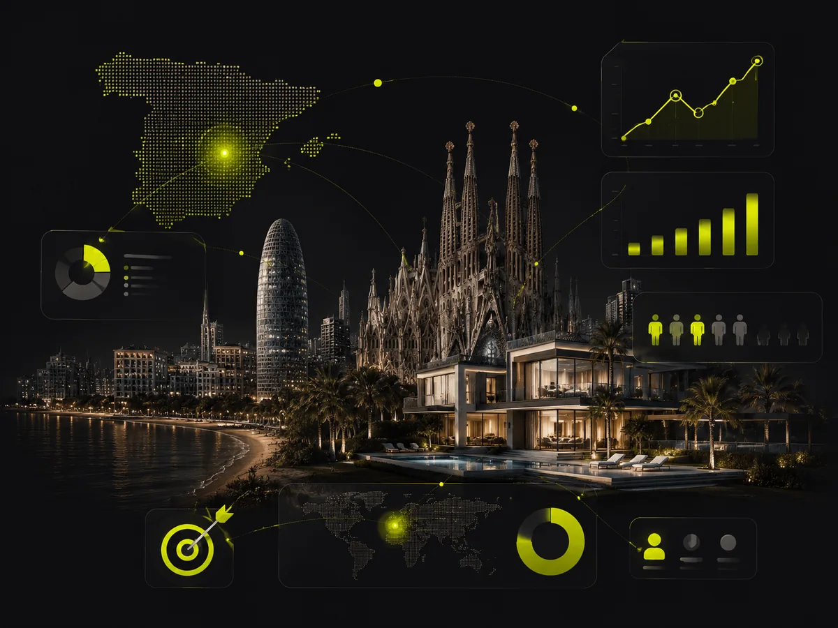 Spain real estate marketing visualization with analytics overlays