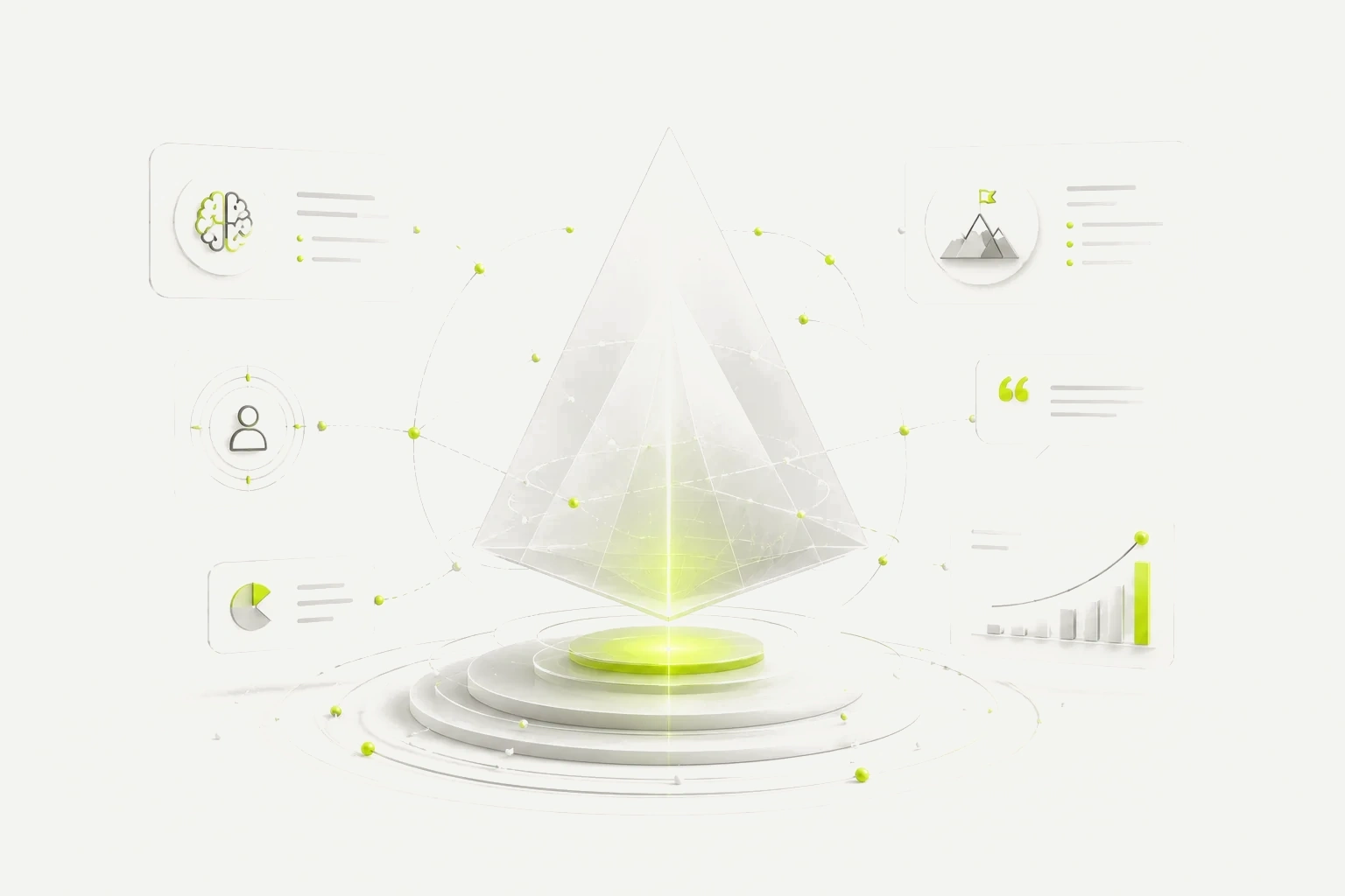 Abstract brand strategy pyramid with audience and growth panels